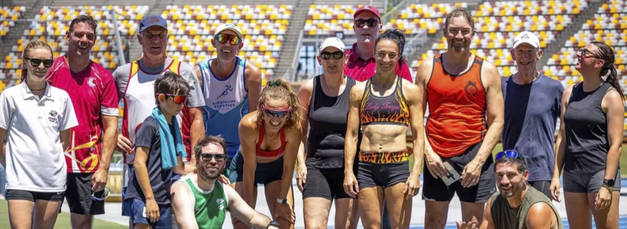 Queensland Masters Athletics members of all ages together at a competition