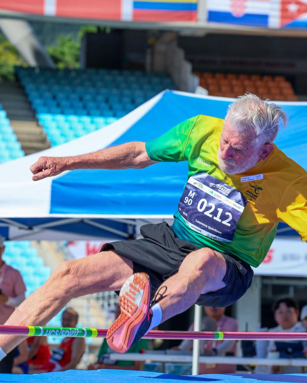 Laurence Quinlivan clearing the bar in the high jump